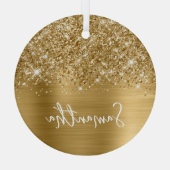 Glitterige Gouden Glam Naam Glas Ornament (Achterkant)