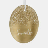 Glitterige Gouden Glam Naam Glas Ornament (Voorkant Rechts)