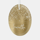 Glitterige Gouden Glam Naam Glas Ornament (Voorkant links)