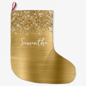 Glitterige Gouden Glam Naam Grote Kerstsok (Voorkant)