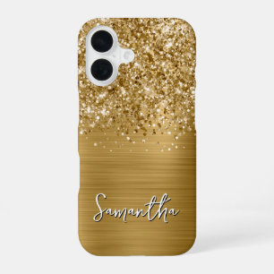 Glitterige Gouden Glam Naam iPhone 16 Hoesje