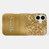 Glitterige Gouden Glam Naam iPhone Hoesje (Achterkant horizontaal)