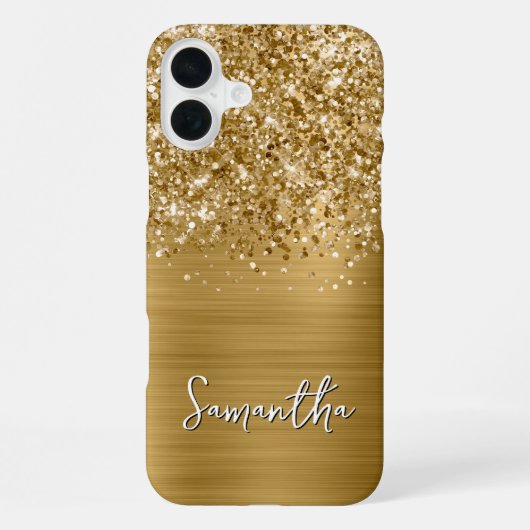 Glitterige Gouden Glam Naam iPhone Hoesje (Achterkant)