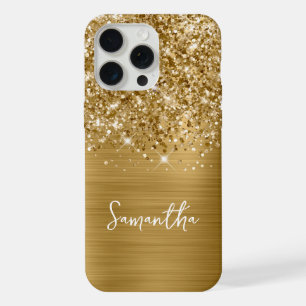 Glitterige Gouden Glam Naam iPhone 15 Pro Max Case
