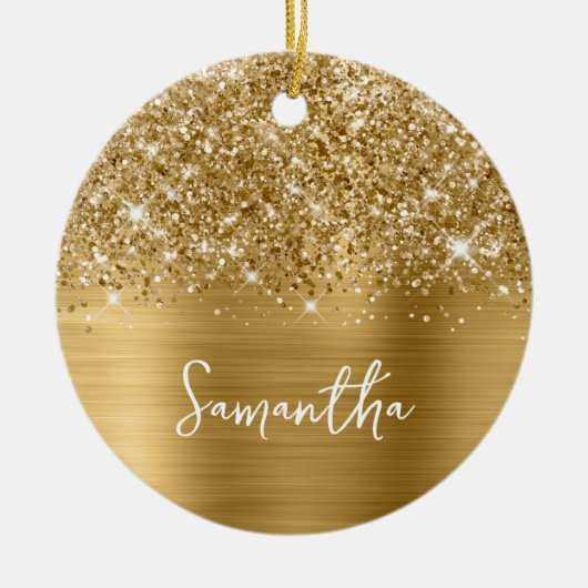 Glitterige Gouden Glam Naam Keramisch Ornament (Voorkant)