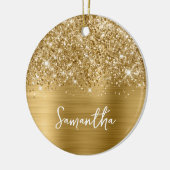 Glitterige Gouden Glam Naam Keramisch Ornament (Links)