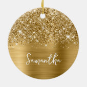 Glitterige Gouden Glam Naam Keramisch Ornament (Achterkant)