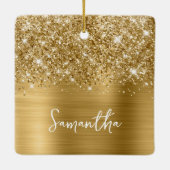 Glitterige Gouden Glam Naam Keramisch Ornament (Achterkant)