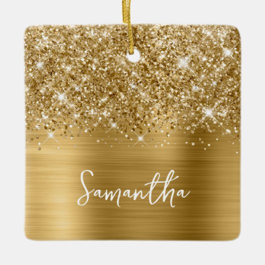 Glitterige Gouden Glam Naam Keramisch Ornament (Voorkant)