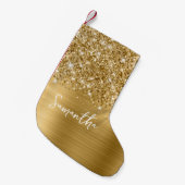 Glitterige Gouden Glam Naam Kleine Kerstsok (Voorkant (Hangend))
