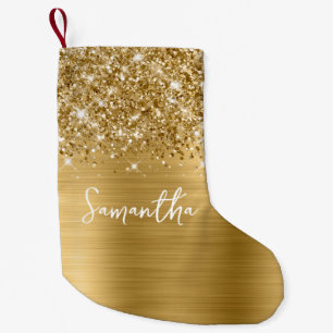 Glitterige Gouden Glam Naam Kleine Kerstsok