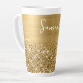 Glitterige Gouden Glam Naam Latte Mok (Linkerhoek)