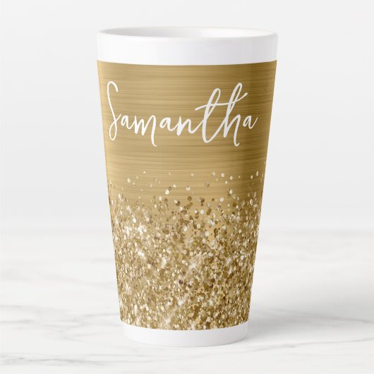 Glitterige Gouden Glam Naam Latte Mok (Voorkant)