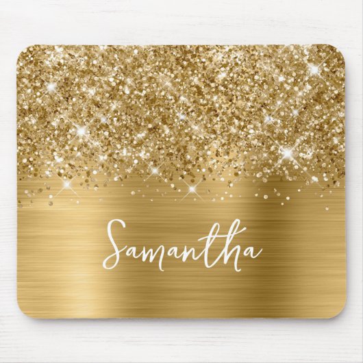 Glitterige Gouden Glam Naam Muismat (Voorkant)