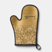 Glitterige Gouden Glam Naam Ovenwant (Voorkant)