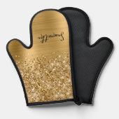 Glitterige Gouden Glam Naam Ovenwant (Voorkant / Achterkant)