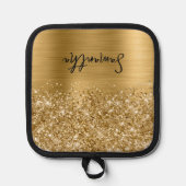 Glitterige Gouden Glam Naam Pannenlap (Voorkant)