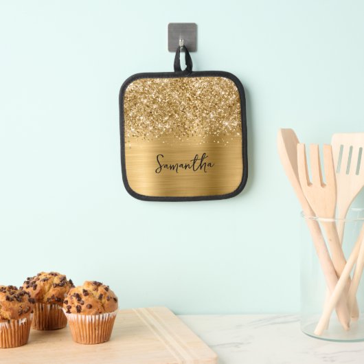 Glitterige Gouden Glam Naam Pannenlap (Insitu(Ophanging))