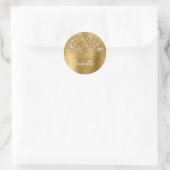 Glitterige Gouden Glam Naam Ronde Sticker (Tas)