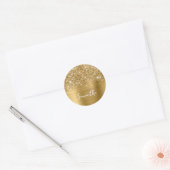 Glitterige Gouden Glam Naam Ronde Sticker (Envelop)