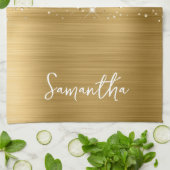 Glitterige Gouden Glam Naam Theedoek (Gevouwen)