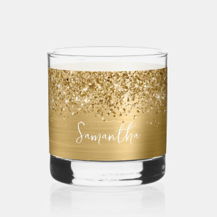 Glitterige Gouden Glam Naam Whisky Glas