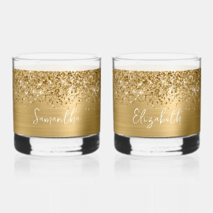 Glitterige Gouden Glam Naam Whisky Glas