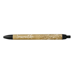 Glitterige Gouden Glam Naam Zwarte Inkt Pen