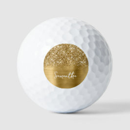 Glitterige Gouden Glam Schriftnaam Golfballen