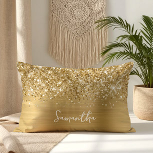 Glitterige Gouden Glam Schriftnaam Kussen