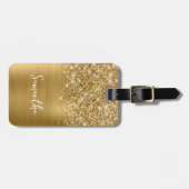 Glitterige Gouden Glam Script Naam Bagagelabel (Voorkant horizontaal)