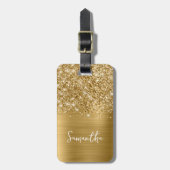 Glitterige Gouden Glam Script Naam Bagagelabel (Voorkant verticaal)