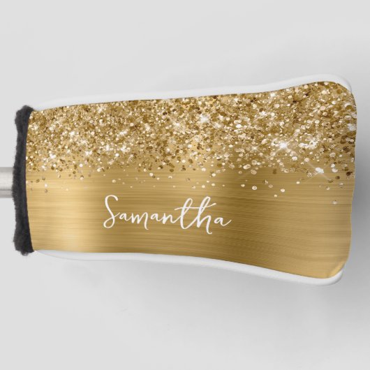 Glitterige Gouden Glam Script Naam Golfheadcover (Voorkant)