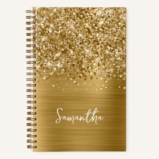Glitterige Gouden Glam Script Naam Notitieboek (Voorkant)