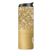 Glitterige Gouden Glam Verticale Naam Persoonlijk Thermosbeker (Gedraaid links)