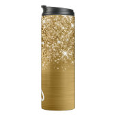 Glitterige Gouden Glam Verticale Naam Persoonlijk Thermosbeker (Geroteerd rechts)