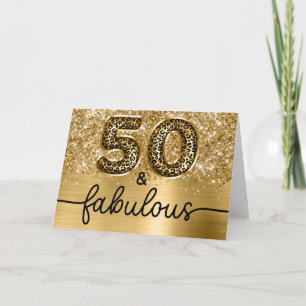 Glitterige Gouden Luipaard Glam 50 en Fabulous Kaart