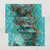 Glitterige gouden marmer turquoise 50ste verjaarda (Voorkant / Achterkant)