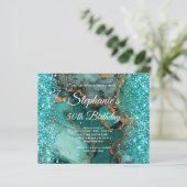 Glitterige gouden marmer turquoise 50ste verjaarda (Staand voorkant)