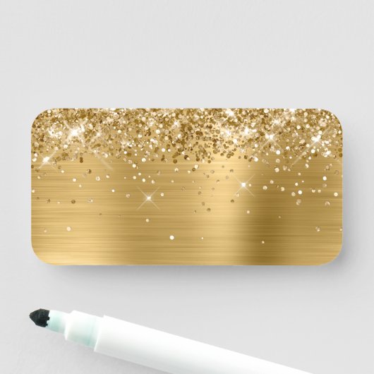 Glitterige Gouden Metallic Blanco Naamplaatje (In situ)