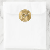 Glitterige Gouden Metallic Fantasie Monogram Ronde Sticker (Tas)