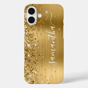 Glitterige Gouden Metallic Meisjesachtige Handteke iPhone 16 Plus Hoesje