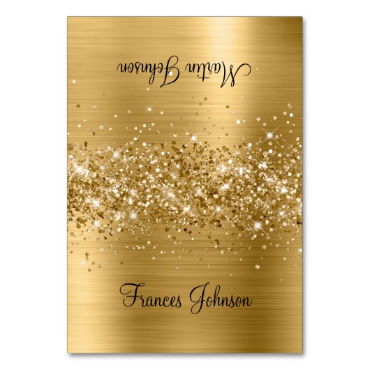 Glitterige Gouden Twee Namen Plaatskaartjes Kaart (Voorkant)