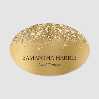 Glitterige Gouden Vervagende Rechthoek Logo Naamplaatje