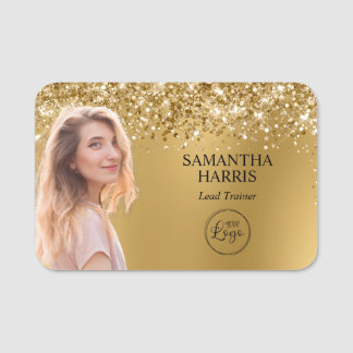 Glitterige Gouden Vervaging Uitknip Foto en Logo Naamplaatje