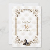 Glitterige Gouden Witte Art Deco Sweet 16 Verjaard Kaart (Achterkant)