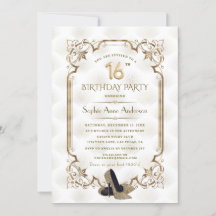 Glitterige Gouden Witte Art Deco Sweet 16 Verjaard