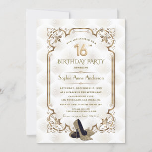 Glitterige Gouden Witte Art Deco Sweet 16 Verjaard Kaart