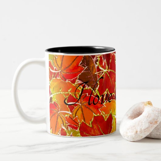 Glitterige Herfst/herfst bladeren Tweekleurige Koffiemok (Met donut)