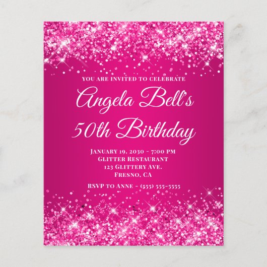 Glitterige hete roze framboos ombre fancy monogram flyer (Voorkant)